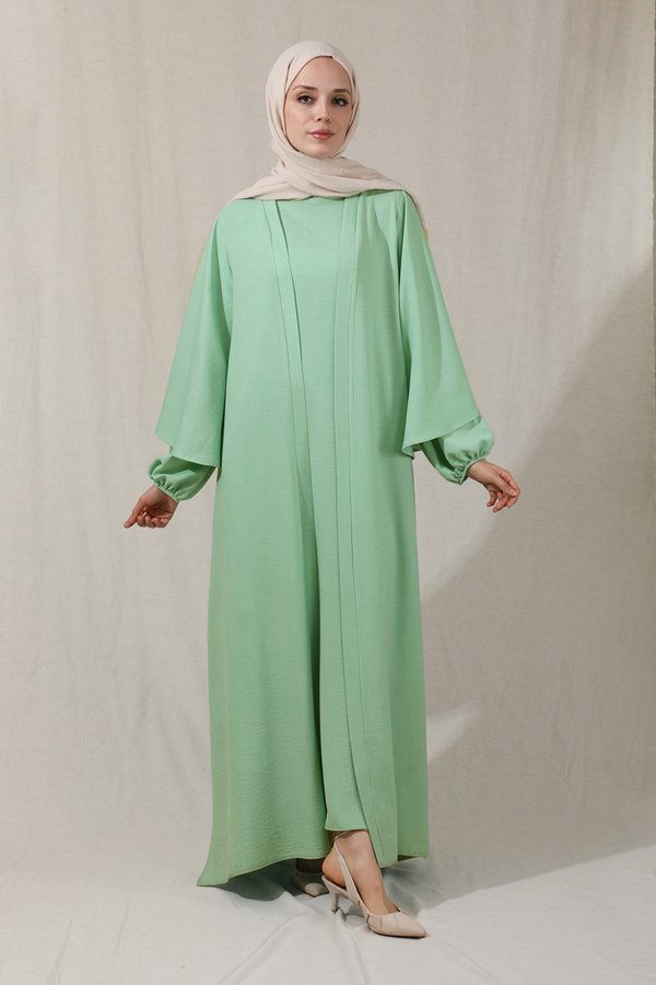 Zulays - Flywheel Cuff Pieced Abaya Set Water Green