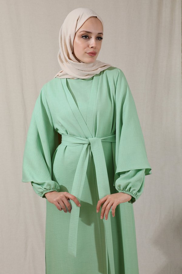 Flywheel Cuff Pieced Abaya Set Water Green