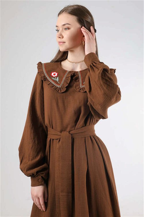 Frilly Baby Collar Dress Brown