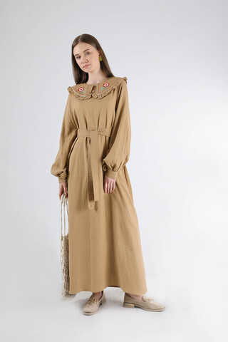 Zulays - Frilly Baby Collar Dress Camel