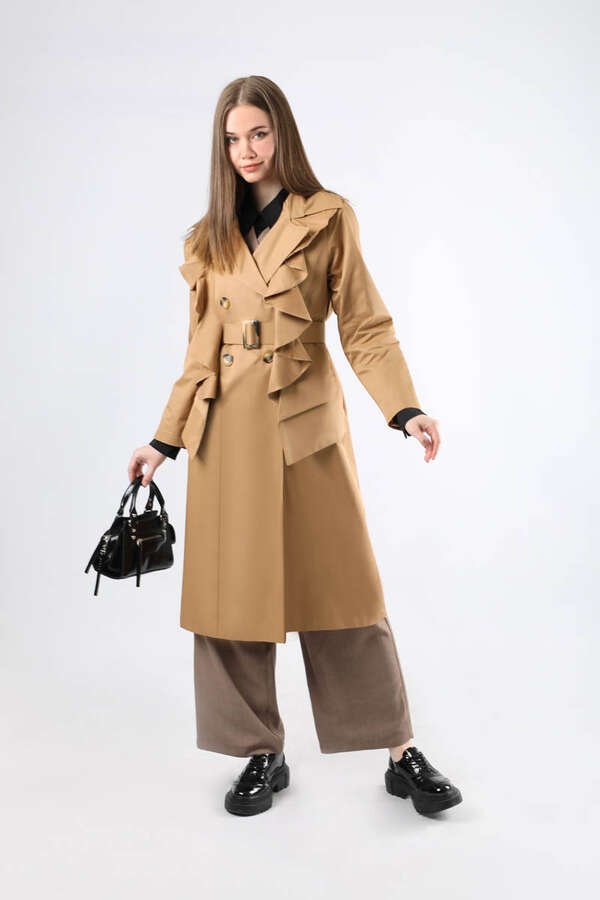 Zulays - Frilly Trench Camel