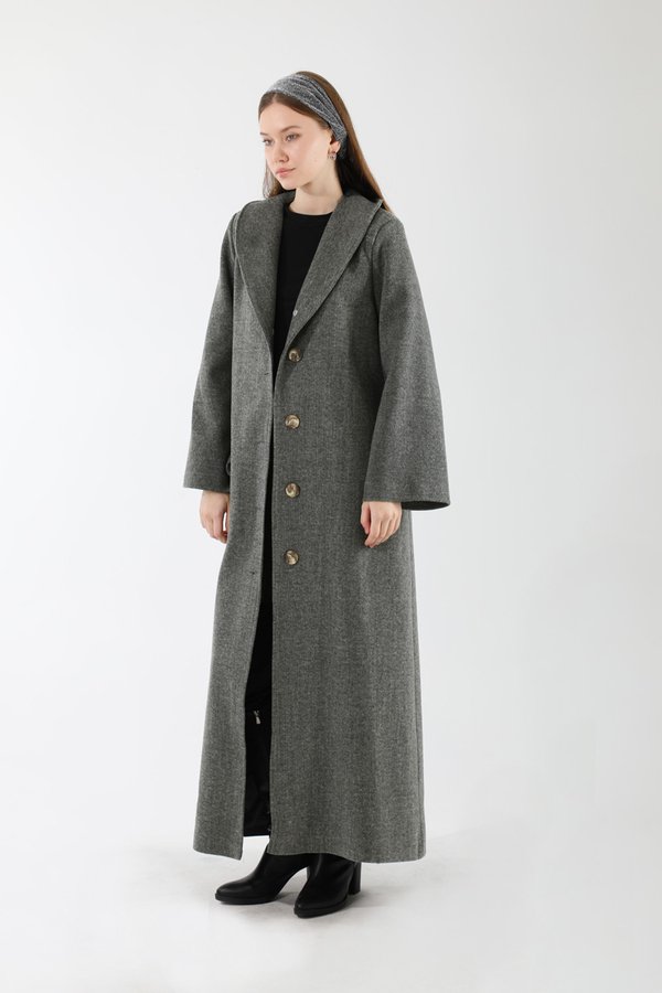 Furry Buttoned Cachet Coat Anthracite