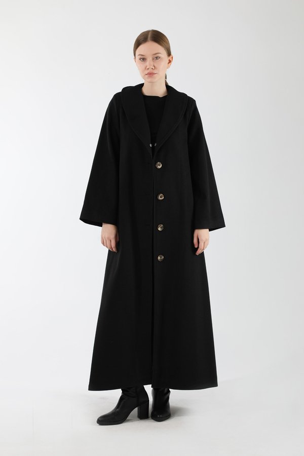 Zulays - Furry Buttoned Cachet Coat Black