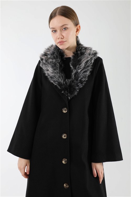 Furry Buttoned Cachet Coat Black
