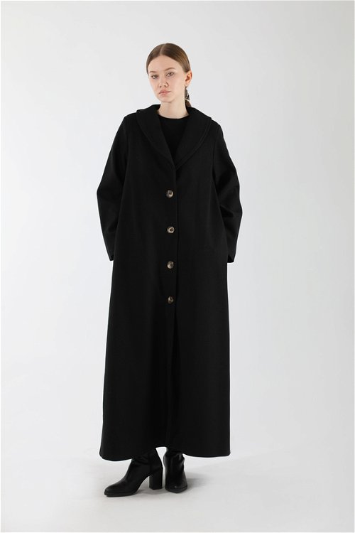 Furry Buttoned Cachet Coat Black
