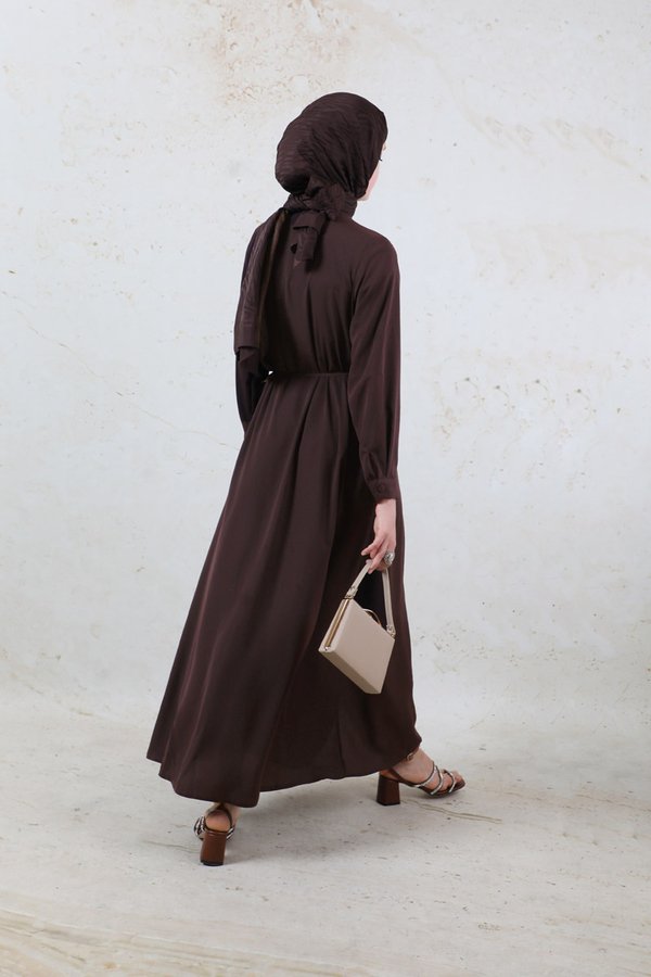Medine İpeği Elbise Kahverengi