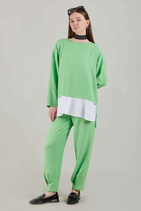 Zulays - Gömlek Detaylı Tunik Takım Yeşil