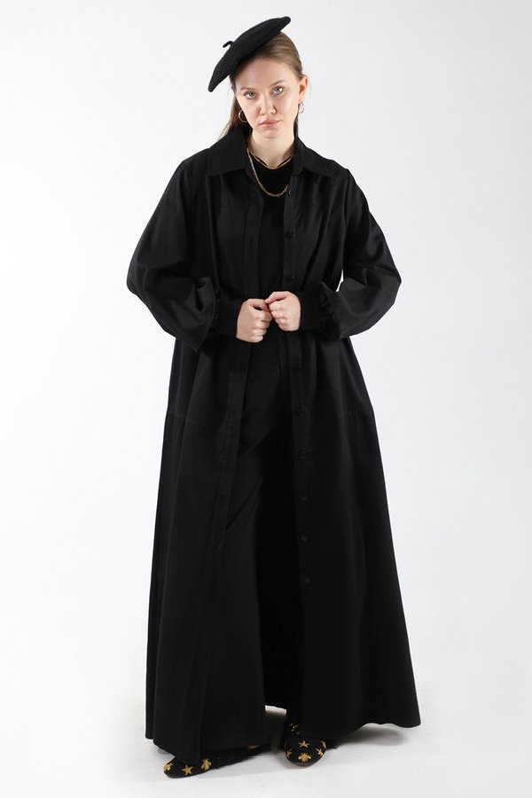 Zulays - Gömlek Yaka Düğmeli Gabardin Elbise Siyah