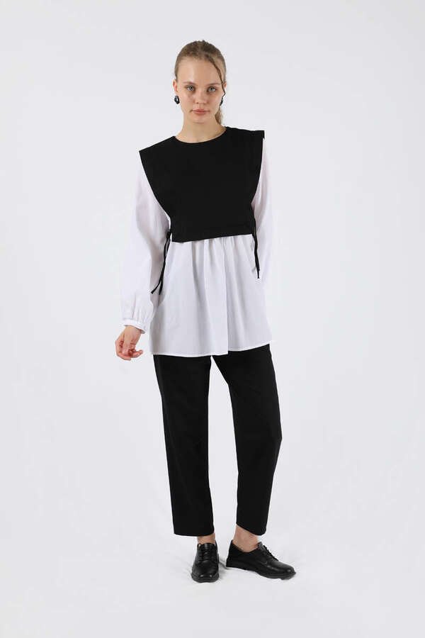 Zulays - Gömlekli Tunik Takım Siyah Beyaz