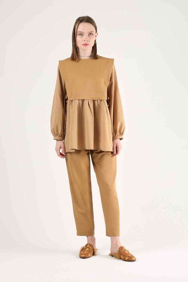 Zulays - Gömleklii Tunik Takım Camel