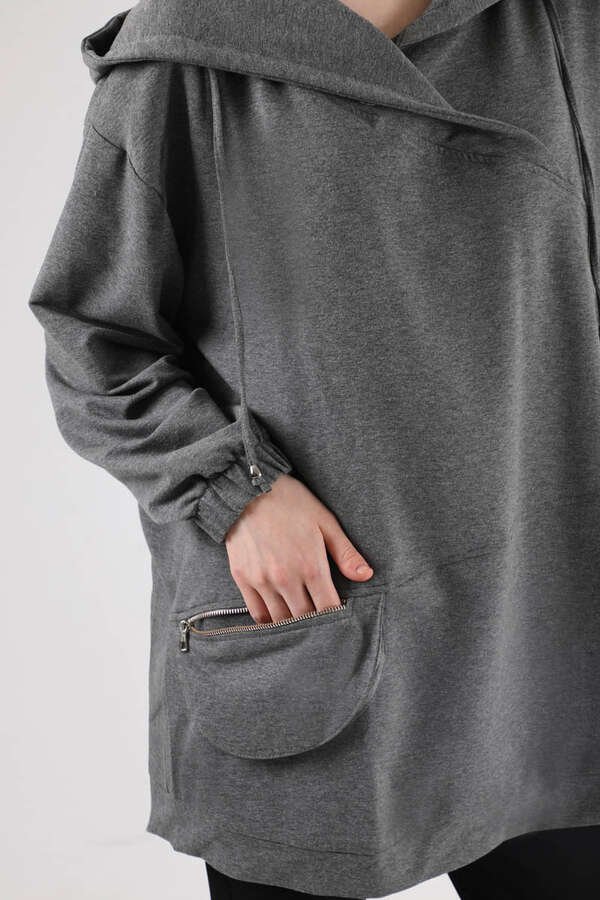 Hooded Pocket Detailed Sweatshirt Dark Grey