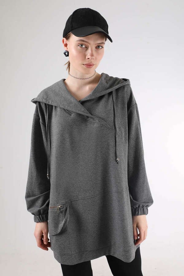 Hooded Pocket Detailed Sweatshirt Dark Grey