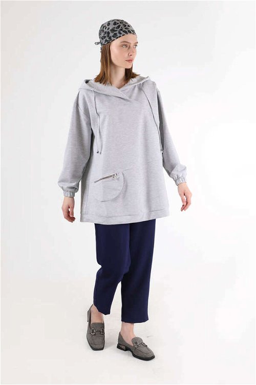 Hooded Pocket Detailed Sweatshirt Light Grey