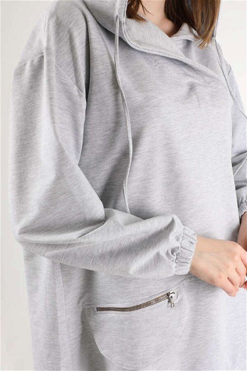 Hooded Pocket Detailed Sweatshirt Light Grey