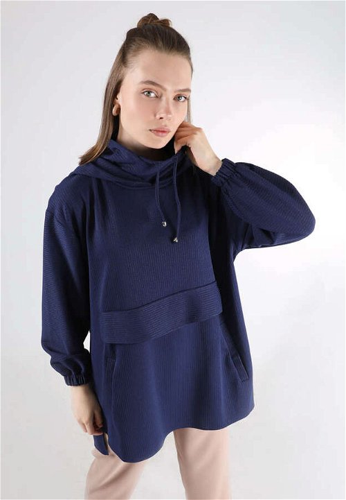 Hooded Pocket Sweatshirt Navy Blue
