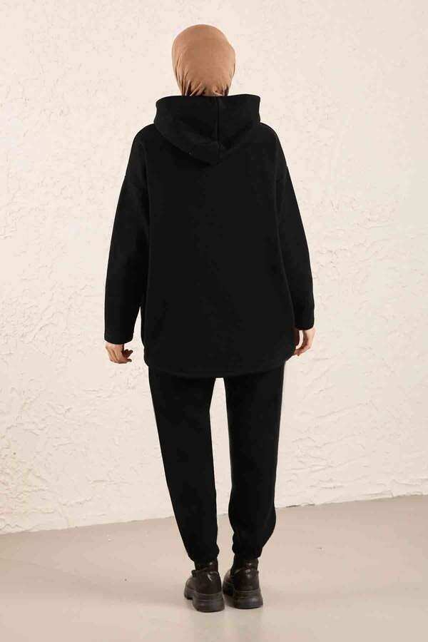 Hooded Tracksuit Suit Black