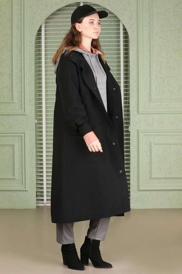Hooded With Pockets Trench Black