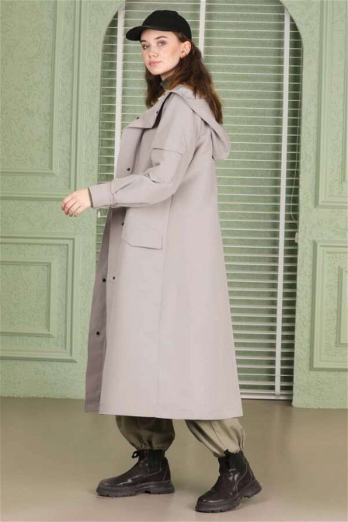 Hooded With Pockets Trench Grey