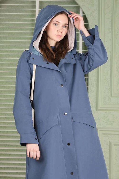 Hooded With Pockets Trench İndigo