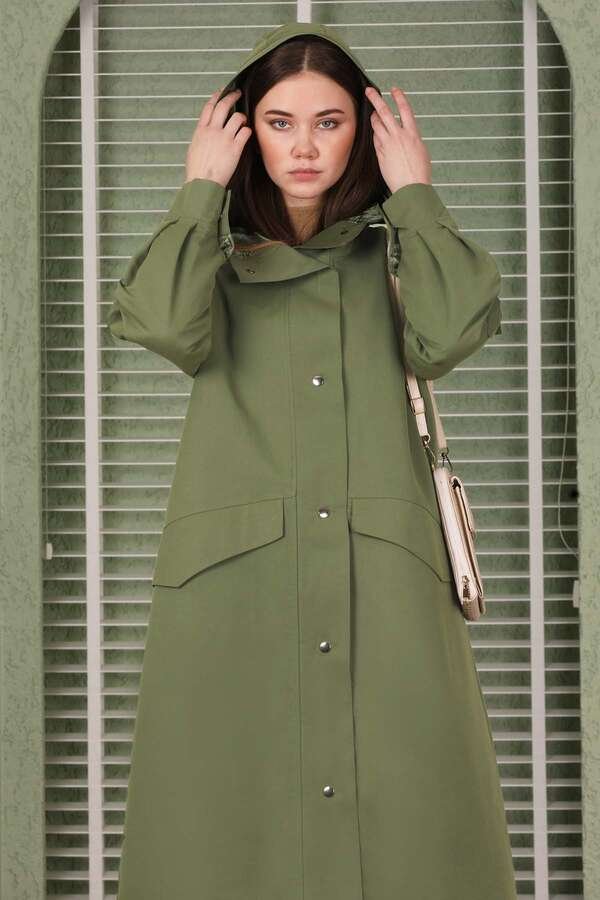 Hooded With Pockets Trench Khaki
