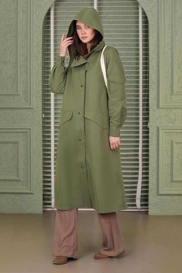 Hooded With Pockets Trench Khaki