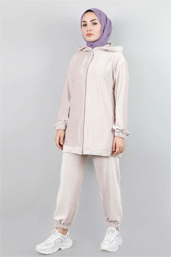 Hooded Velvet Suit Cream