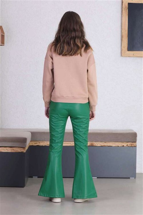 İspanyol Paça Deri Pantolon Yeşil