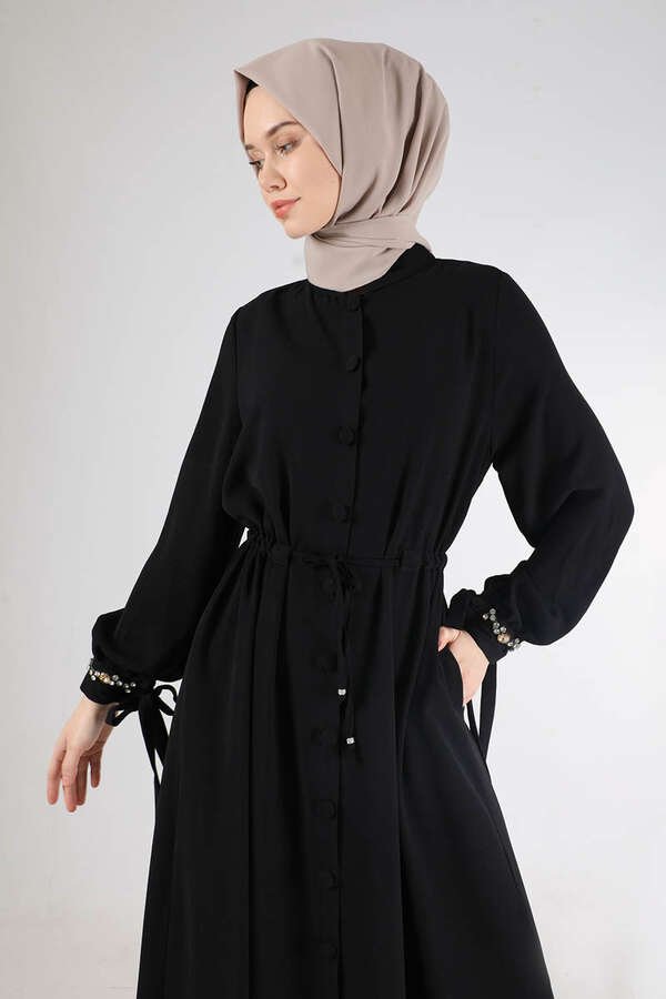 Judge Collar Laced Abaya Black