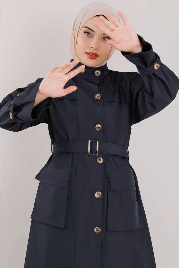 Judge Collar Trench Coat Navy Blue