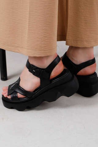 Kalın Manşetli Sandalet Siyah - Thumbnail