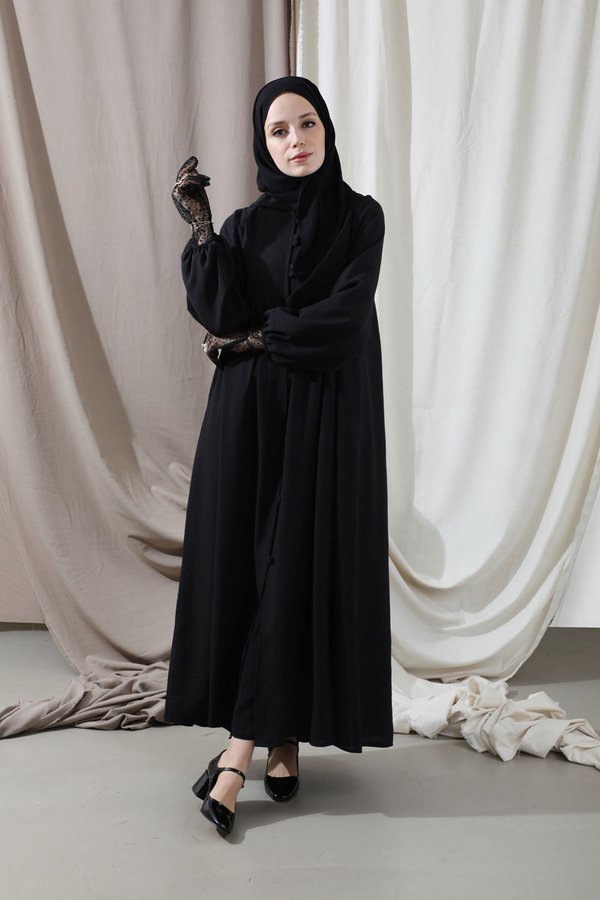 Zulays - Kapüşonlu Elbise Ferace Siyah