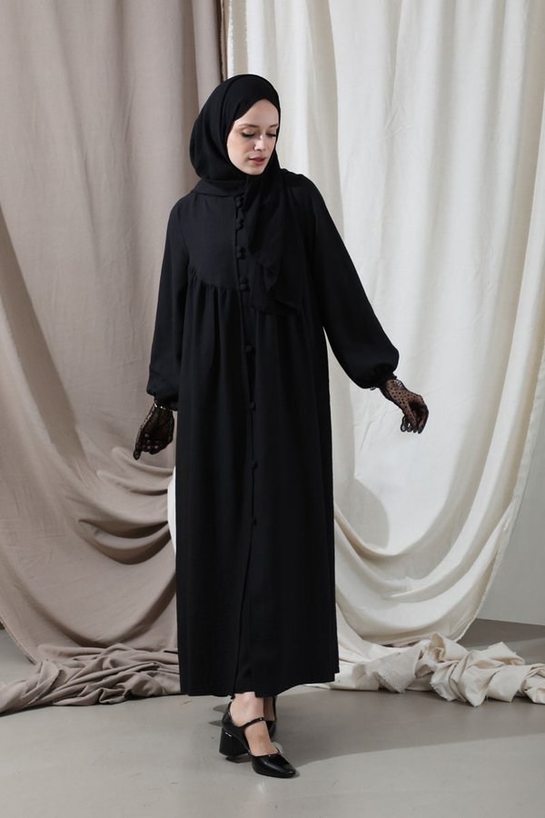 Kapüşonlu Elbise Ferace Siyah