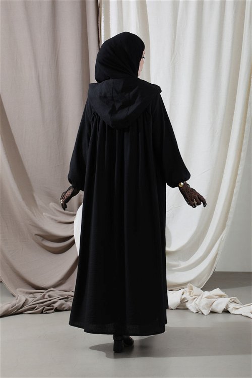 Kapüşonlu Elbise Ferace Siyah
