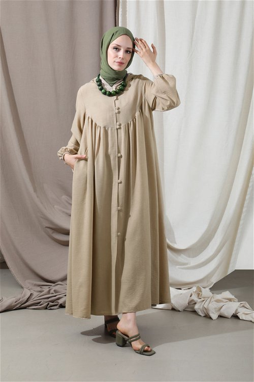 Zulays - Kapüşonlu Elbise Ferace Taş