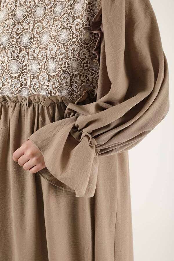 Lace Detail Frilly Dress Camel