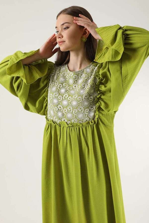 Lace Detail Frilly Dress Pistachio Green