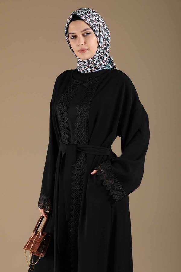 Lace Detailed Abaya Suit Black
