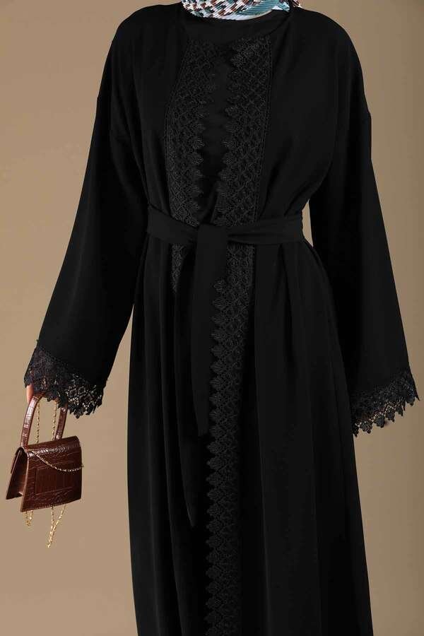 Lace Detailed Abaya Suit Black