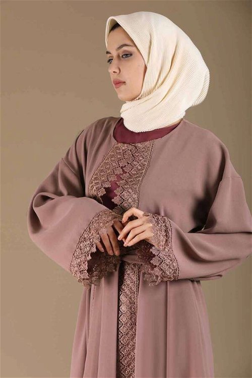 Lace Detailed Abaya Suit Dried Rose