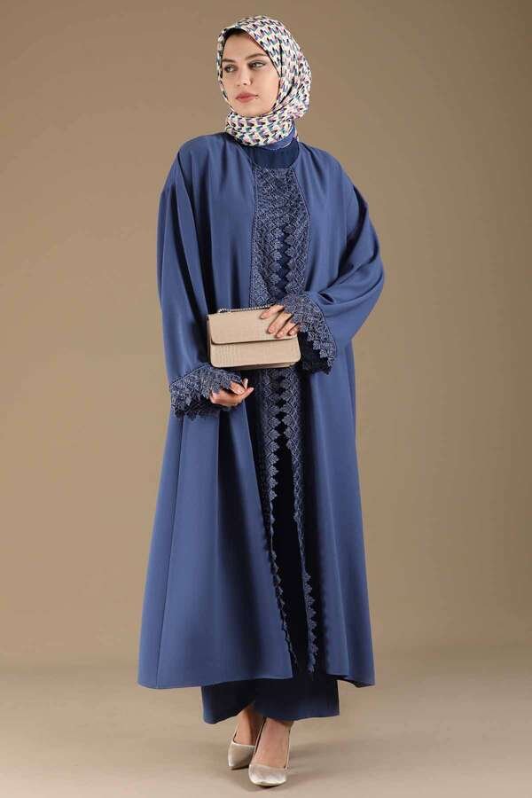 Lace Detailed Abaya Suit İndigo