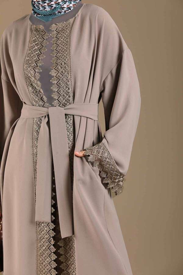 Lace Detailed Abaya Suit Mink