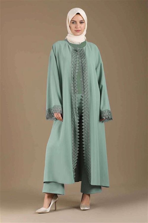 Lace Detailed Abaya Suit Mint