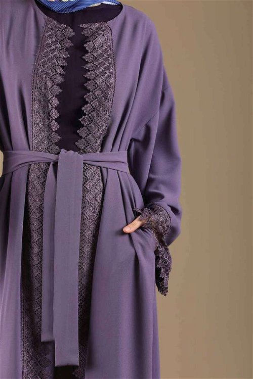 Lace Detailed Abaya Suit Purple