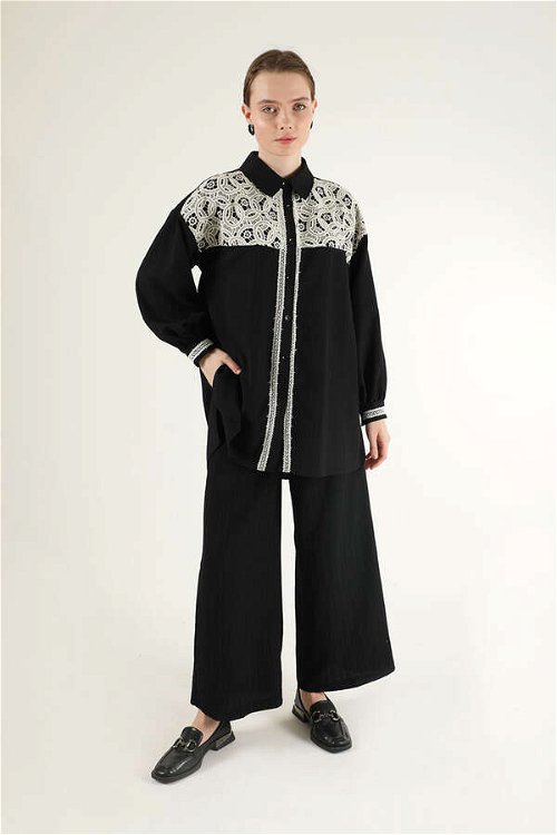 Lace Detailed Shirt Suit Black