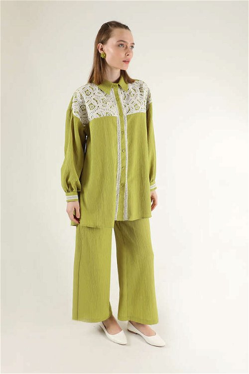 Lace Detailed Shirt Suit Green