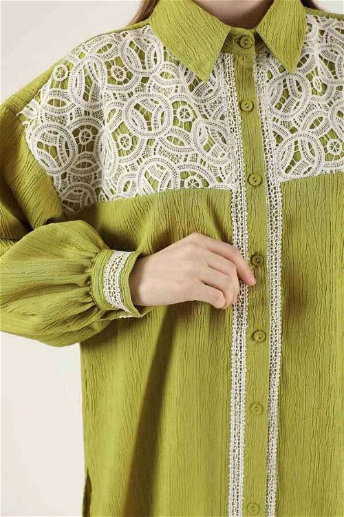 Lace Detailed Shirt Suit Green