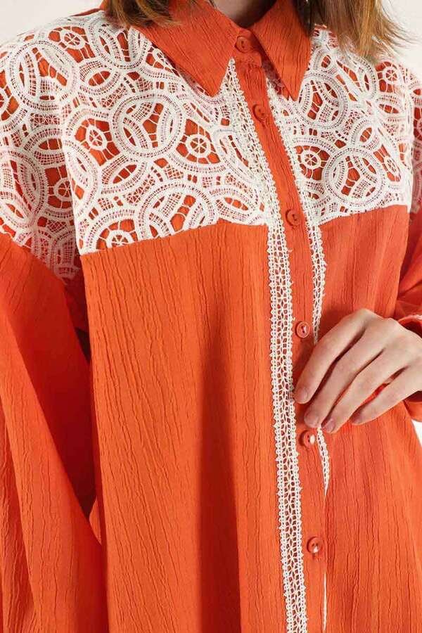 Lace Detailed Shirt Suit Orange