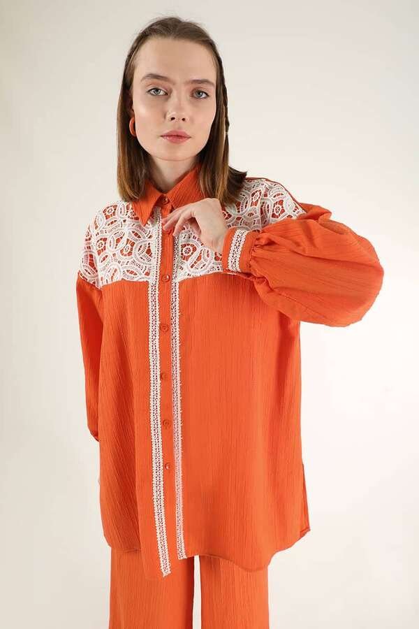 Lace Detailed Shirt Suit Orange