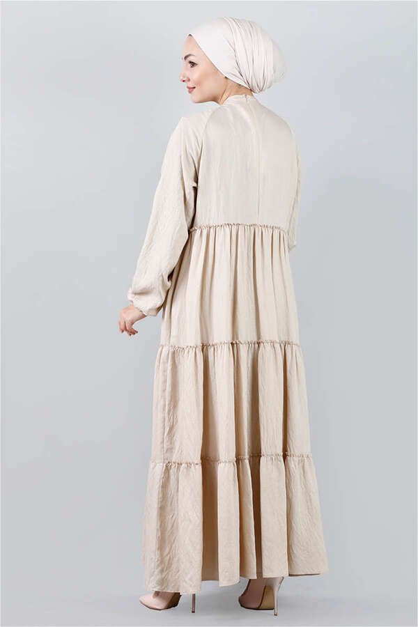 Layered Pleated Dress Beige
