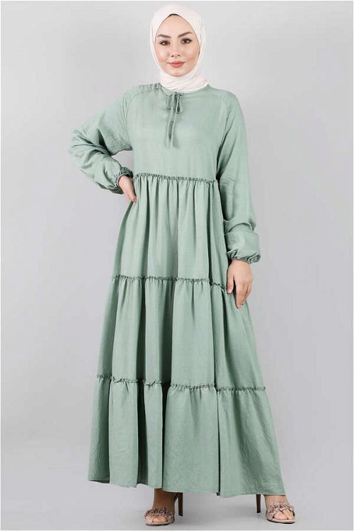 Layered Pleated Dress Crepe Green